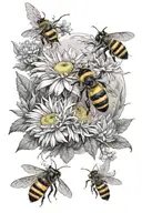 wild flowers, bees, moon, ocean, daisys, chrysanthemums  tattoo design idea