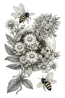 wild flowers, bees, moon, ocean, daisys, chrysanthemums  tattoo design idea