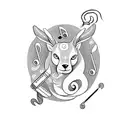 A surrealistic blackwork tattoo of a smoking animal surrounded by music notes tattoo design idea