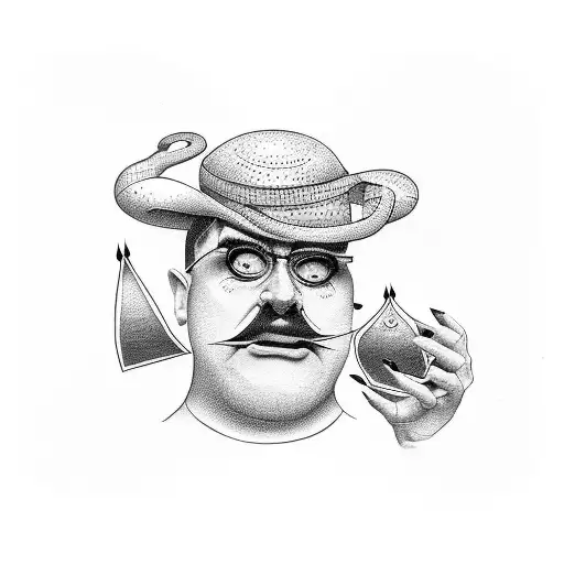 A humorous tattoo of a philosopher magician performing tricks with a witty quote tattoo design idea