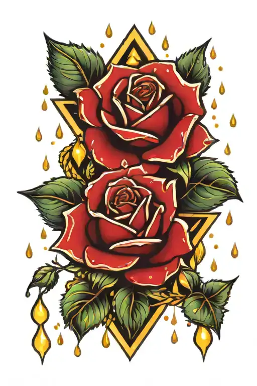 diamonds red roses glowing gold rain drops  tattoo design idea