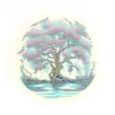 An intricate design of a lone figure sitting under a weeping willow tree, symbolizing solitude and sadness tattoo design idea