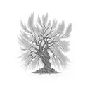 An intricate design of a lone figure sitting under a weeping willow tree, symbolizing solitude and sadness tattoo design idea