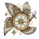 A compass integrated into the dove’s body, musical notes flowing from the wings, a butterfly near the dove, and tattoo design idea
