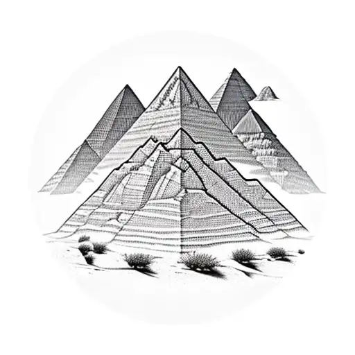 Desert Dunes with Pyramids inside a circle that is supported by the figure of Atlas tattoo design idea