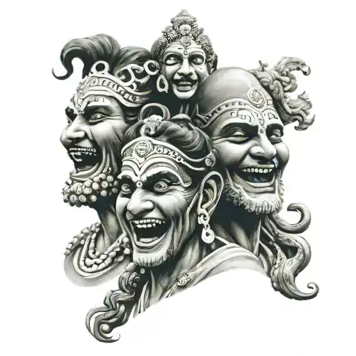 vishnu mahesh three faces one laughing tattoo design idea
