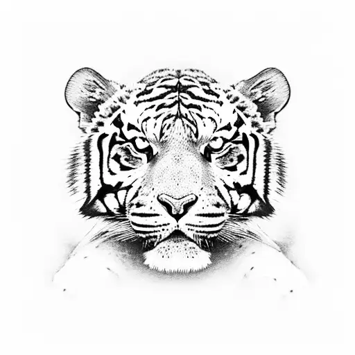 A wrestling tiger cub under a full moon tattoo design idea