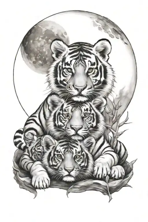 tiger cubs full moon tattoo design idea