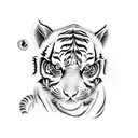 Two  tiger cubs playing under a full moon tattoo design idea