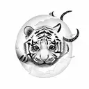 Two  tiger cubs playing under a full moon tattoo design idea