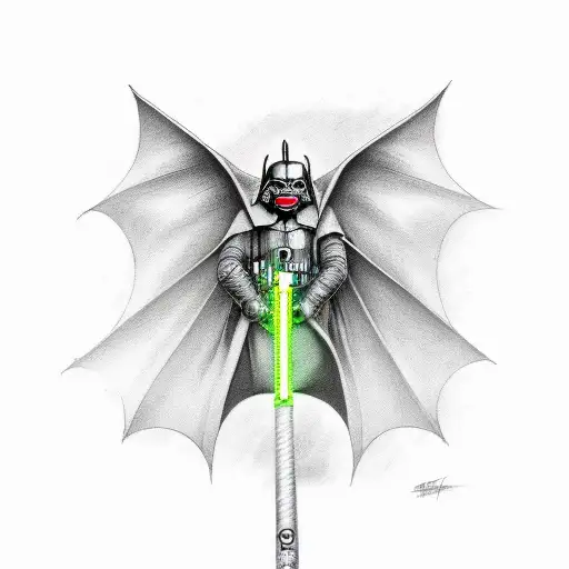 bat with a lightsaber tattoo design idea