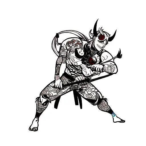 hannya Fights with Samurai Back tattoo tattoo design idea