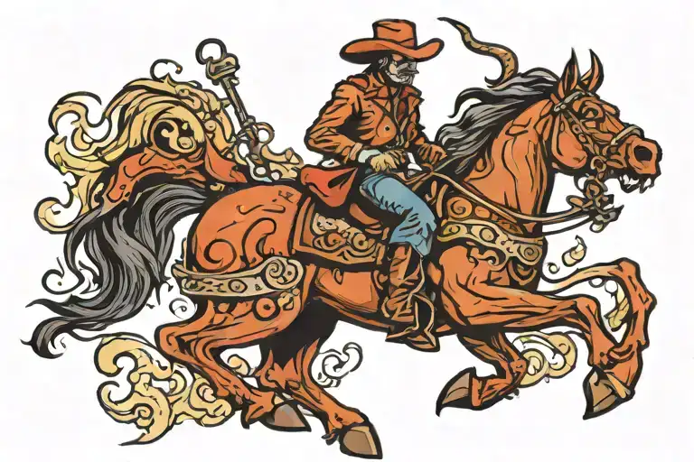 devil cowboy riding a horse tattoo design idea