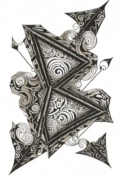 A kite the is connected to the ground and flying in a tornado tattoo design idea