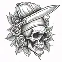 chef knife skull roses  tattoo design idea