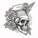 chef knife skull roses  tattoo design idea