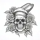 chef knife skull roses  tattoo design idea