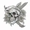 chef knife skull roses  tattoo design idea