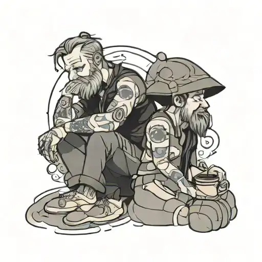 TIRED FATHER AND HIS EMPOWERING SON tattoo design idea