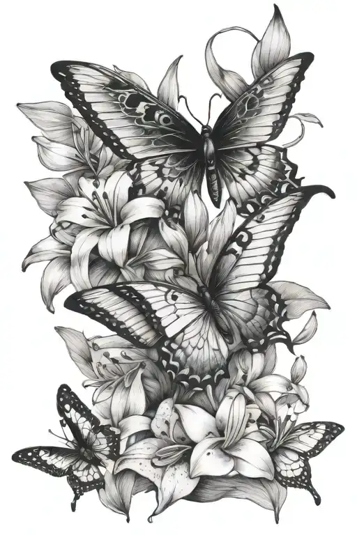 butterfly, hummingbird and lilies  tattoo design idea