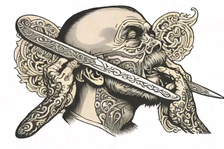 Straight Razor Cutting the skin tattoo design idea