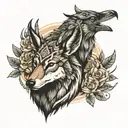 crow deer wolf tattoo design idea