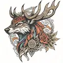 crow deer wolf tattoo design idea