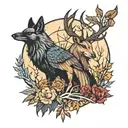 crow deer wolf tattoo design idea