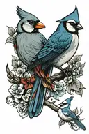 cardinal and blue jay tattoo design idea