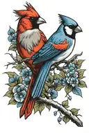 cardinal and blue jay tattoo design idea