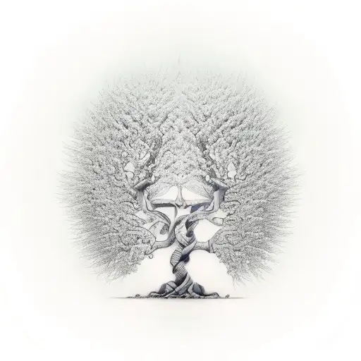 A fine-line tattoo of a ceiba tree tattoo design idea