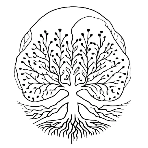 A fine-line tattoo of a ceiba tree with intricate roots that morph into the silhouettes of different animals, showcasing the client's passion for both biology and nature. tattoo design idea