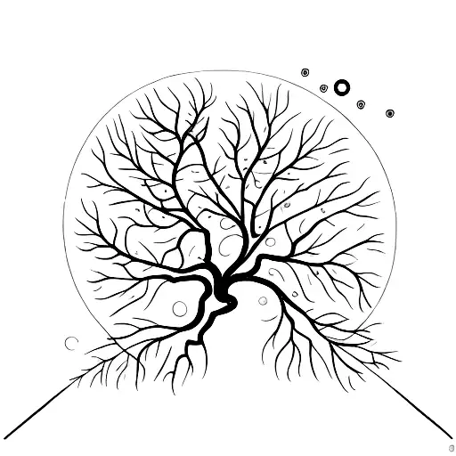 A fine-line tattoo of a ceiba tree with one side representing the spring and the other the winter tattoo design idea