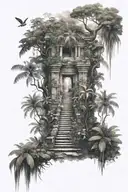 jungle ancient ruins hidden message tattoo design idea