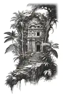 jungle ancient ruins hidden message tattoo design idea
