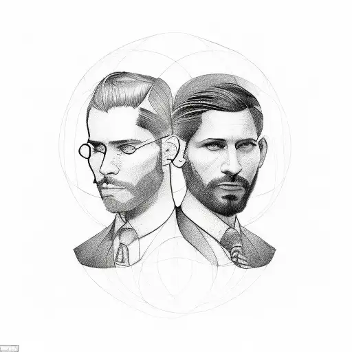 Dual Nature: Design a tattoo featuring two overlapping silhouettes of a man. One silhouette represents the public person tattoo design idea