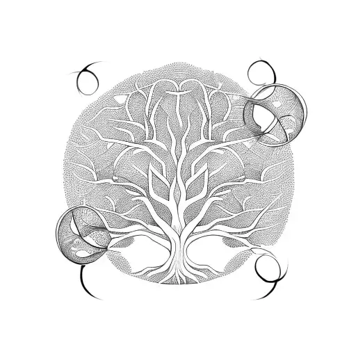 tree of life with 8 circles around tattoo design idea
