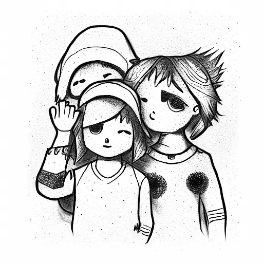 Two children, a boy and a girl together with mom and dad and dog tattoo design idea