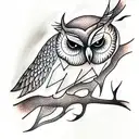 Owl on a branch  tattoo design idea