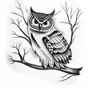 Owl on a branch  tattoo design idea