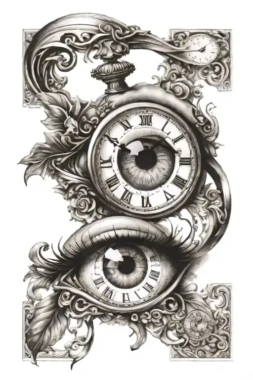 clock eye cards tattoo design idea