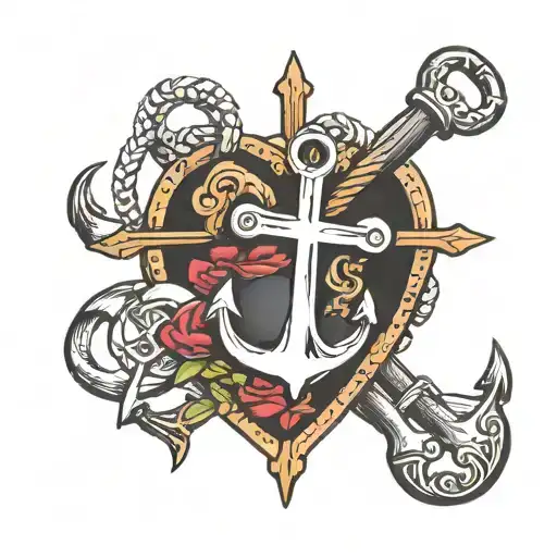 cross, anchor, heart   tattoo design idea