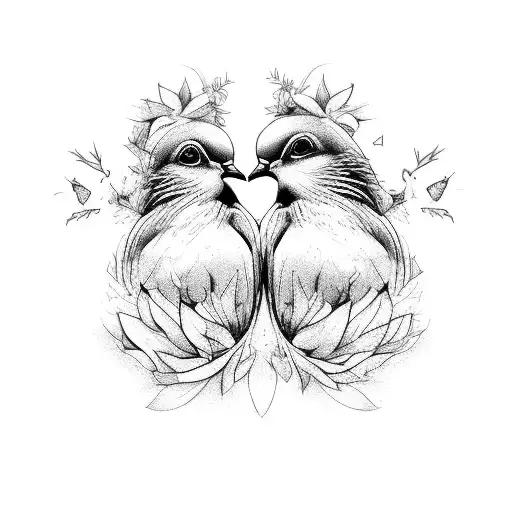 two doves vertical on eachother with thorns and flowers connecting them tattoo design idea