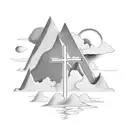 three crosses on mountain clouds  tattoo design idea
