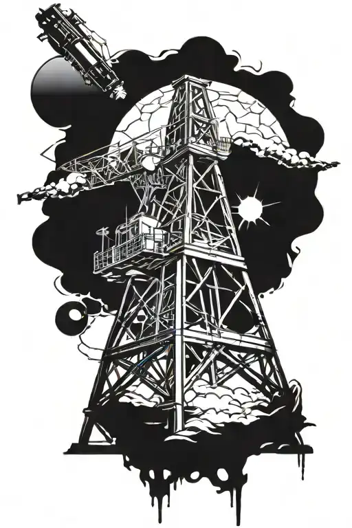 oil rig drilling rig tattoo design idea