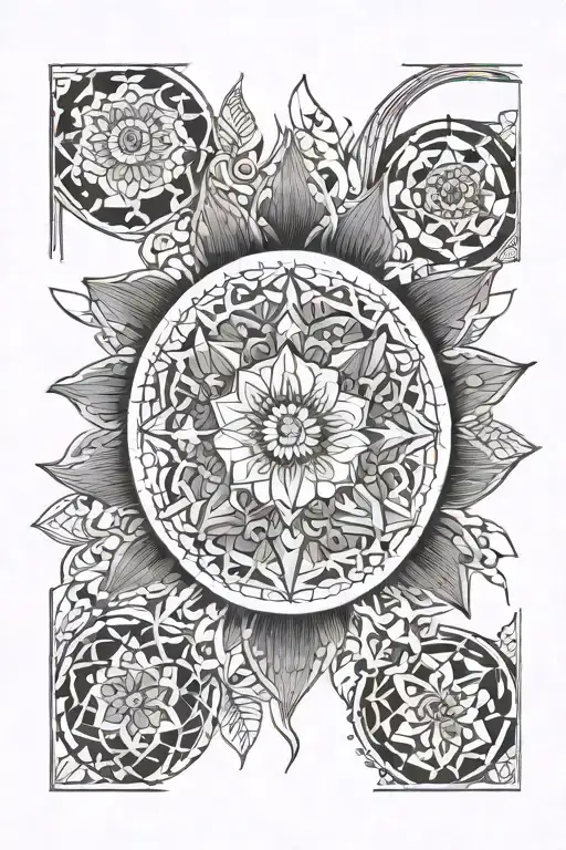 flower mandala moon star needle thread weaving tattoo design idea