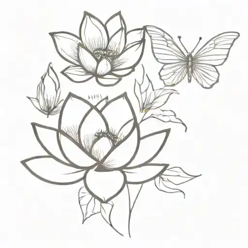 butterfly and lotus tattoo design idea