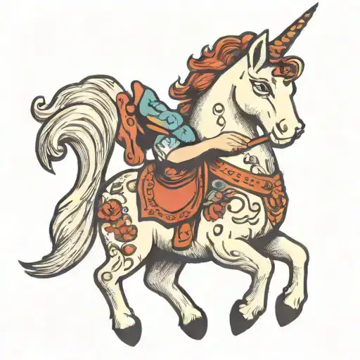 cat riding a unicorn stuffed animal tattoo design idea