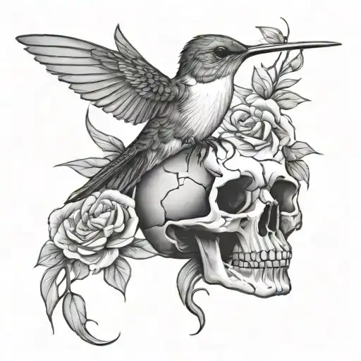 hummingbird and skull tattoo design idea