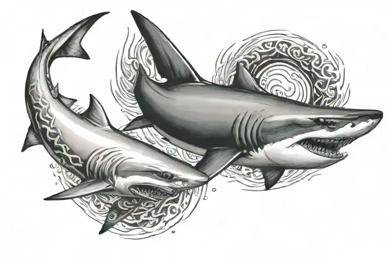 two sharks peacefull in yin yang sign tattoo design idea